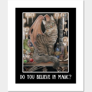 The Cat of The School of Wizardry - Quote - Do You Believe in Magic? - White Outlined Version Posters and Art